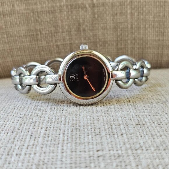 ESQ by Movado Swiss Women Wristwatch Black Face Silver Tone Analog Watch - Picture 7 of 15